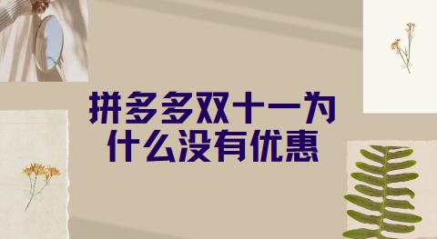 拼多多双十一为什么没有优惠