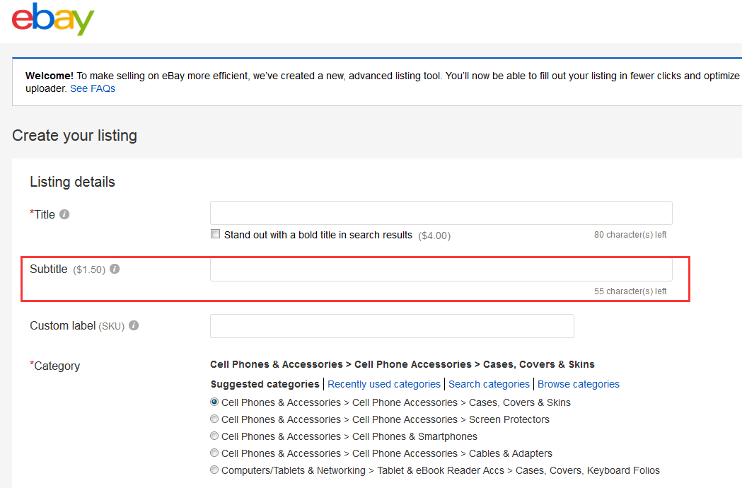 eBay怎么添加副标题Subtitle 副标题Subtitle教程