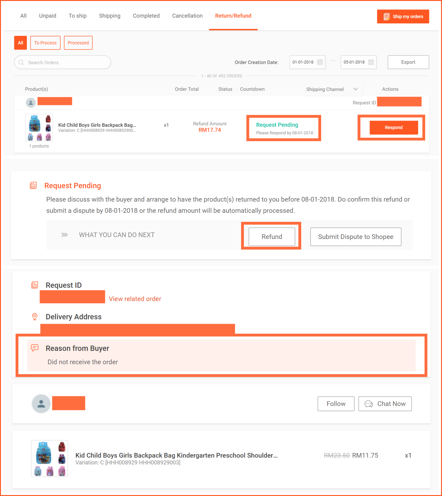 shopee订单退货如何处理 shopee退货退款流程